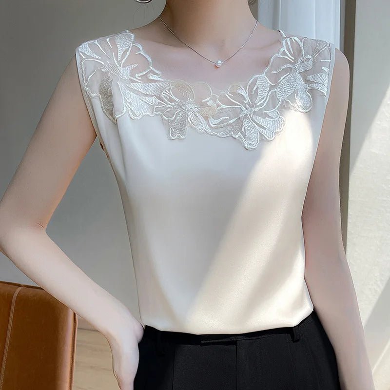 new woman clothing vest camis Tank top women's suit bottom lace lining 2024 summer new silk satin sleeveless top suspender vests