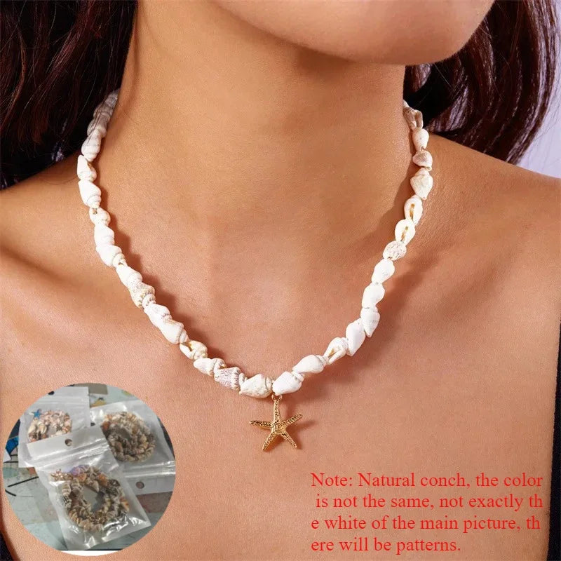 New Beach Style Seashell Necklace Beaded Choker Necklaces for Women Handmade Starfish Pendant Fashion Ocean Jewelry Чокер