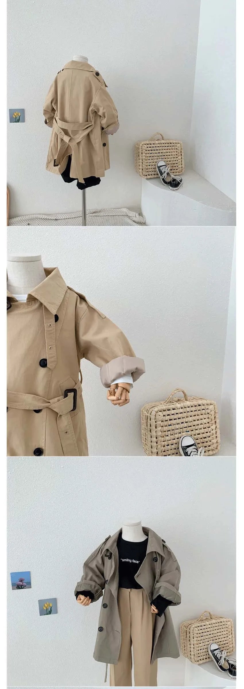 2-10Yrs Kids Trench Coat Spring Autumn Boys Girls Jacket Overcoat Long Sleeve Turn-Down Collar Children Windbreaker Top Clothes