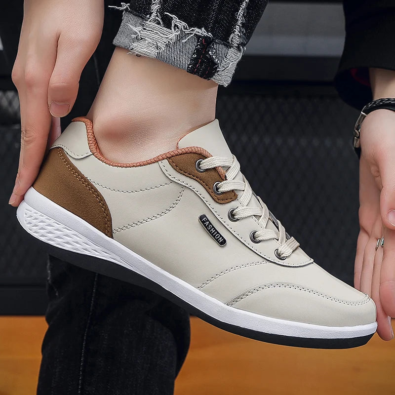 YRZL Men's Shoes Spring Autumn Waterproof Walking Sneakers Leisure Male Leather Sports Shoes Non-Slip Footwear Tennis for Men