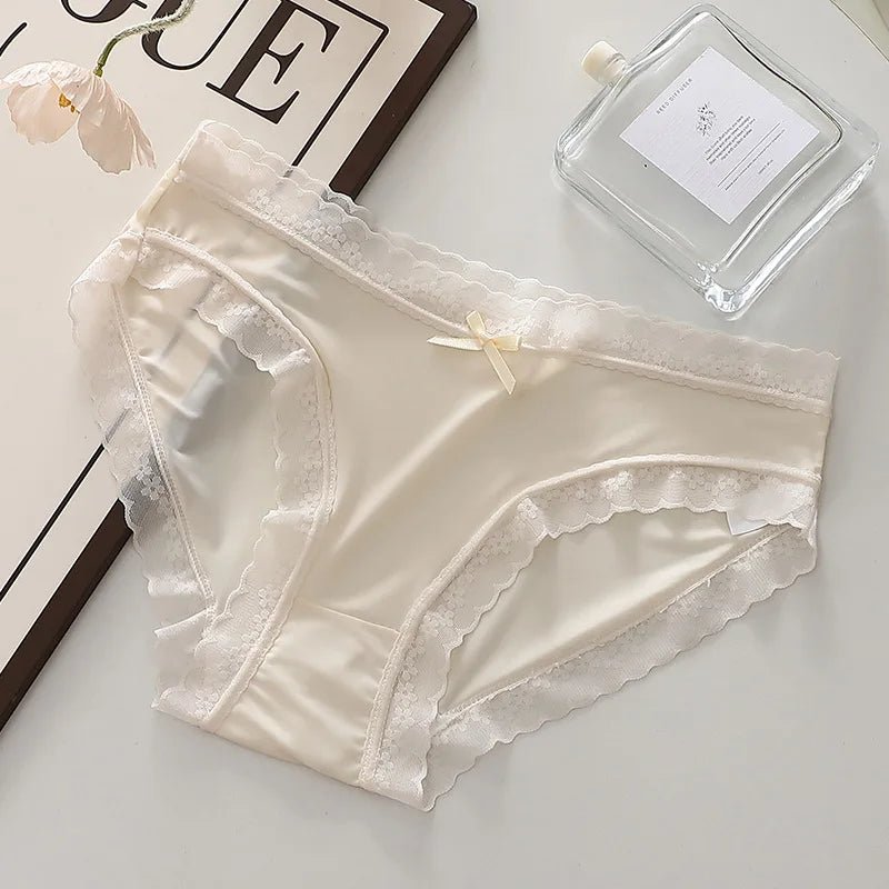 Women's Summer Ultra-thin Panties Sexy Seamless Underwear Low Waist Breathable Briefs Girls Lace Trim Bow Lingerie