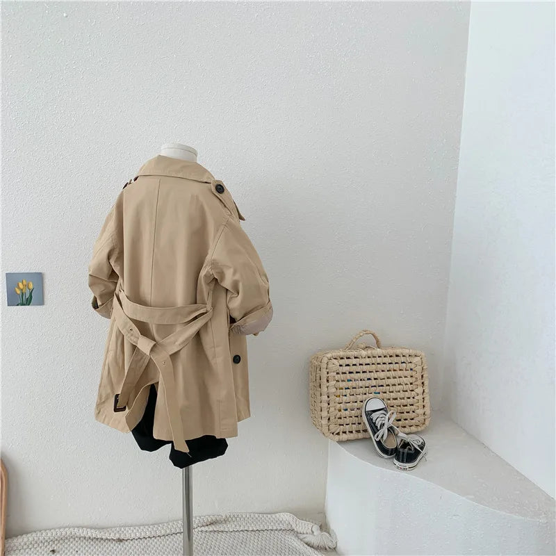 2-9y Kids Trench Coat Spring Autumn Boys Girls Jacket Overcoat Long Sleeve Turn-Down Collar Children Windbreaker Top Clothes