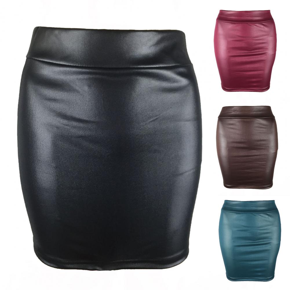 Skinny Matte Faux Leather Mini Skirts Women High Waist Solid Color Slim Fit Bodycon Skirts Summer