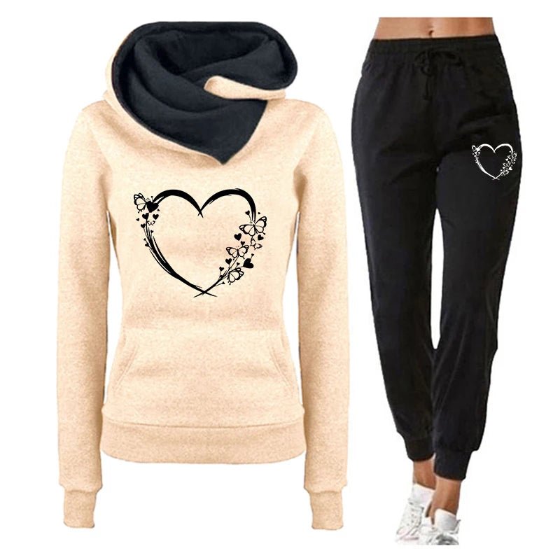 Butterfly Heart Printed Hoodies Sweatpants 2025 Autumn Winter Women's Fashion Tracksuit Home Outdoor Casual Warm Hooded Outfits