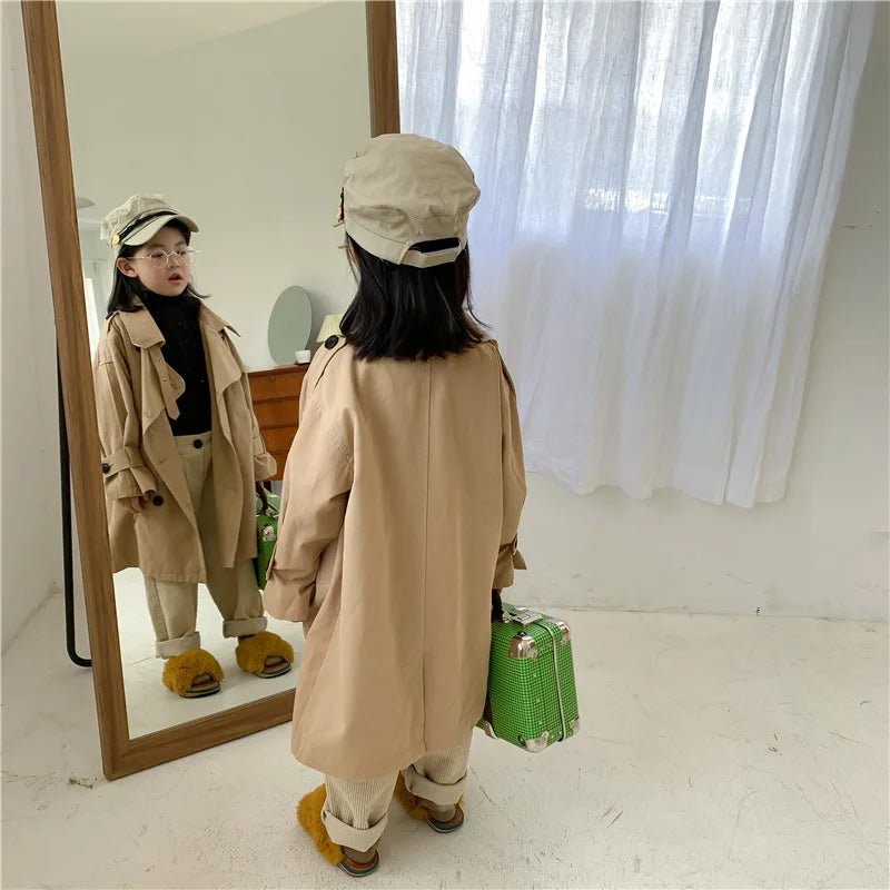 2-9y Kids Trench Coat Spring Autumn Boys Girls Jacket Overcoat Long Sleeve Turn-Down Collar Children Windbreaker Top Clothes