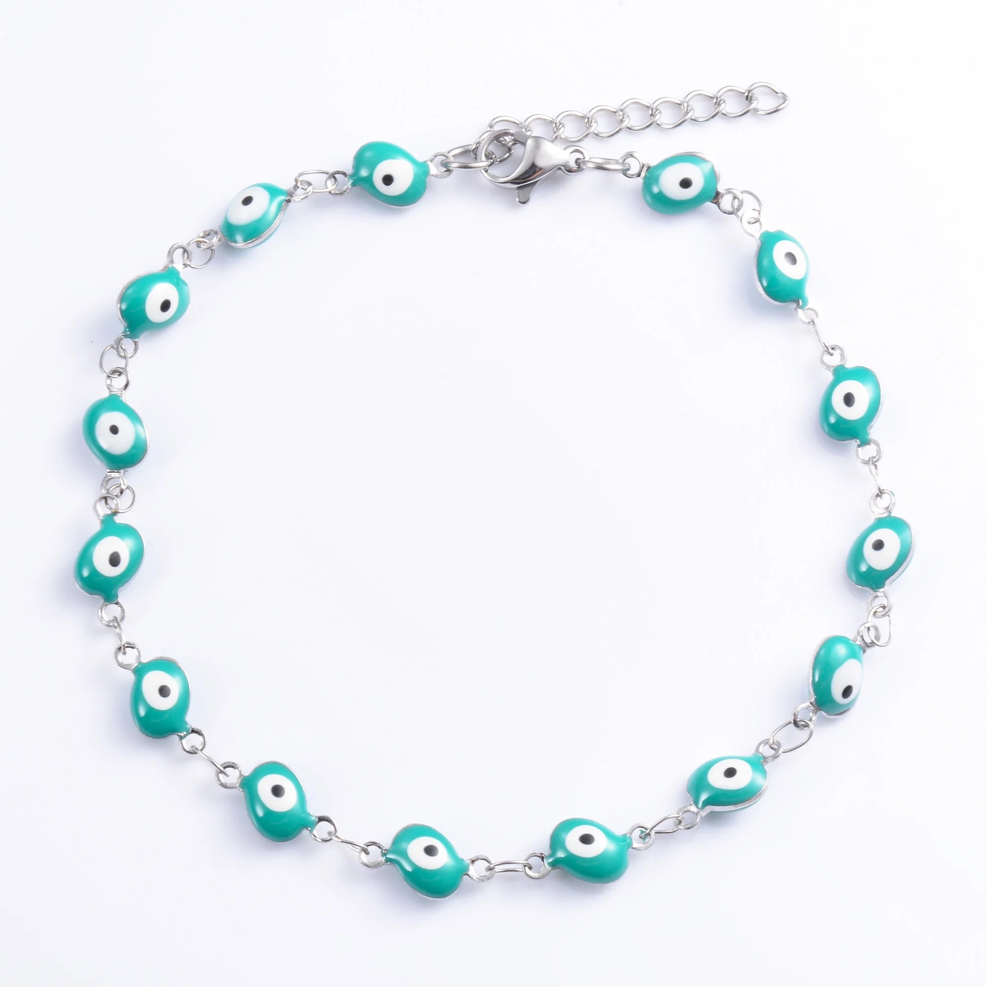 Colorful Turkish Evil Eye Stainless Steel Bracelet for Women Link Chain for Hand Foot Girl Anklet Summer Jewelry Accessory