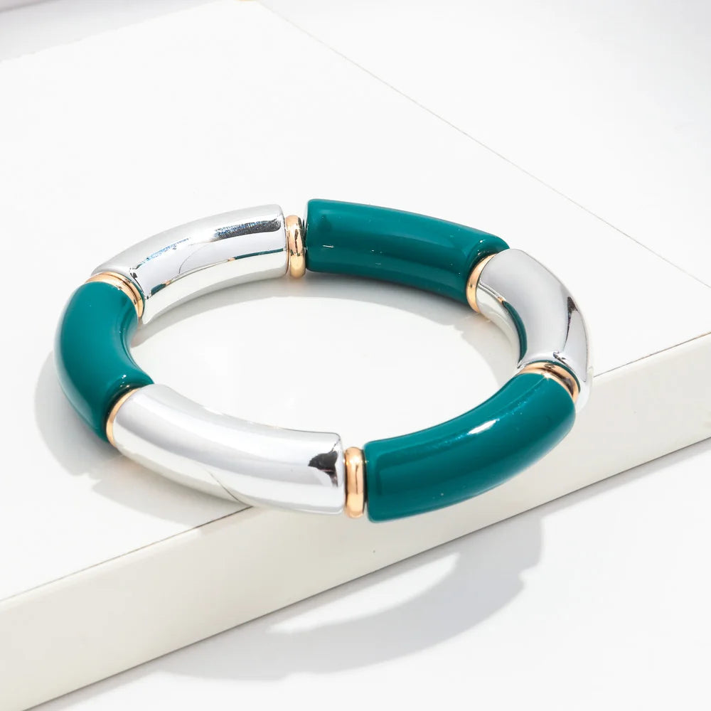 Boho Acrylic Bamboo Curved Tube Stackable Necklaces Bracelet for Women Men HipHop Resin Elbow Beads Choker Necklace 2024 Jewelry