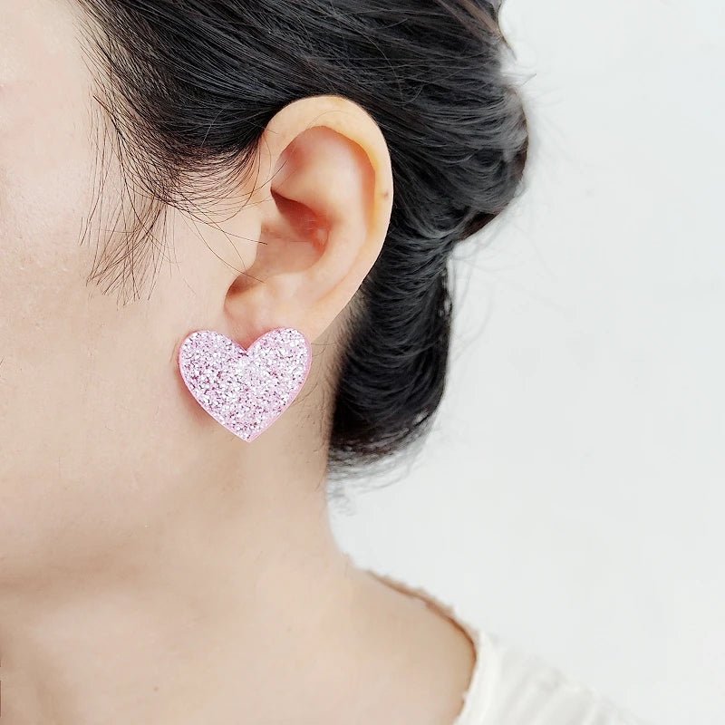 KUGUYS Cute Glitter Peach Heart Stud Earrings for Women Acrylic Fashion Summer Jewelry Accessories