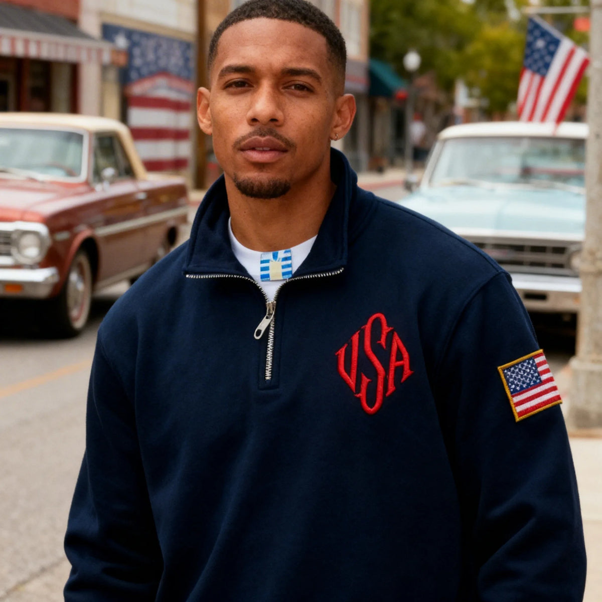 Sweat-shirt Vintage USA Zippé – Bleu Marine