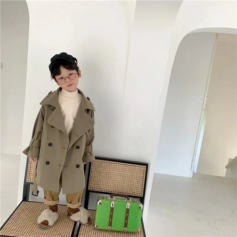 2-10Yrs Kids Trench Coat Spring Autumn Boys Girls Jacket Overcoat Long Sleeve Turn-Down Collar Children Windbreaker Top Clothes
