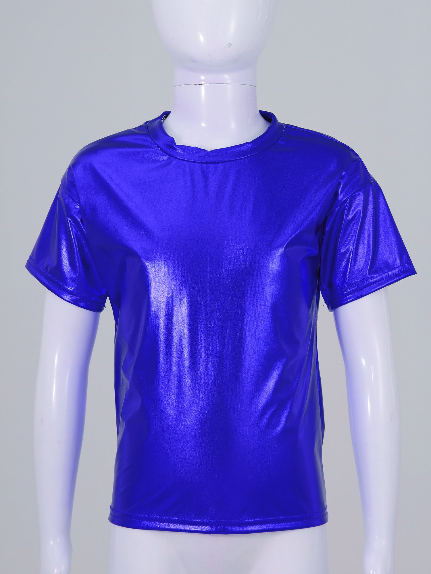 Children T-Shirt Shiny Metallic Short Sleeve Clothes Girl Boys Kids T-Shirt Hip Hop Jazz Dance Costume Top Performance Dancewear