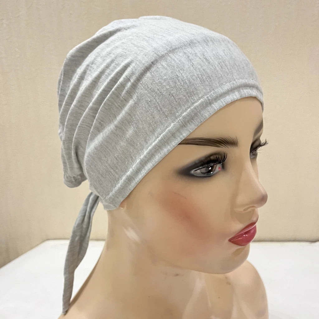 H048 Plain Cotton tie back hats Muslim Turban Pure Color Stretch Inner Hijabs underscarf Women Head Scarf Under Hijab Bonnet