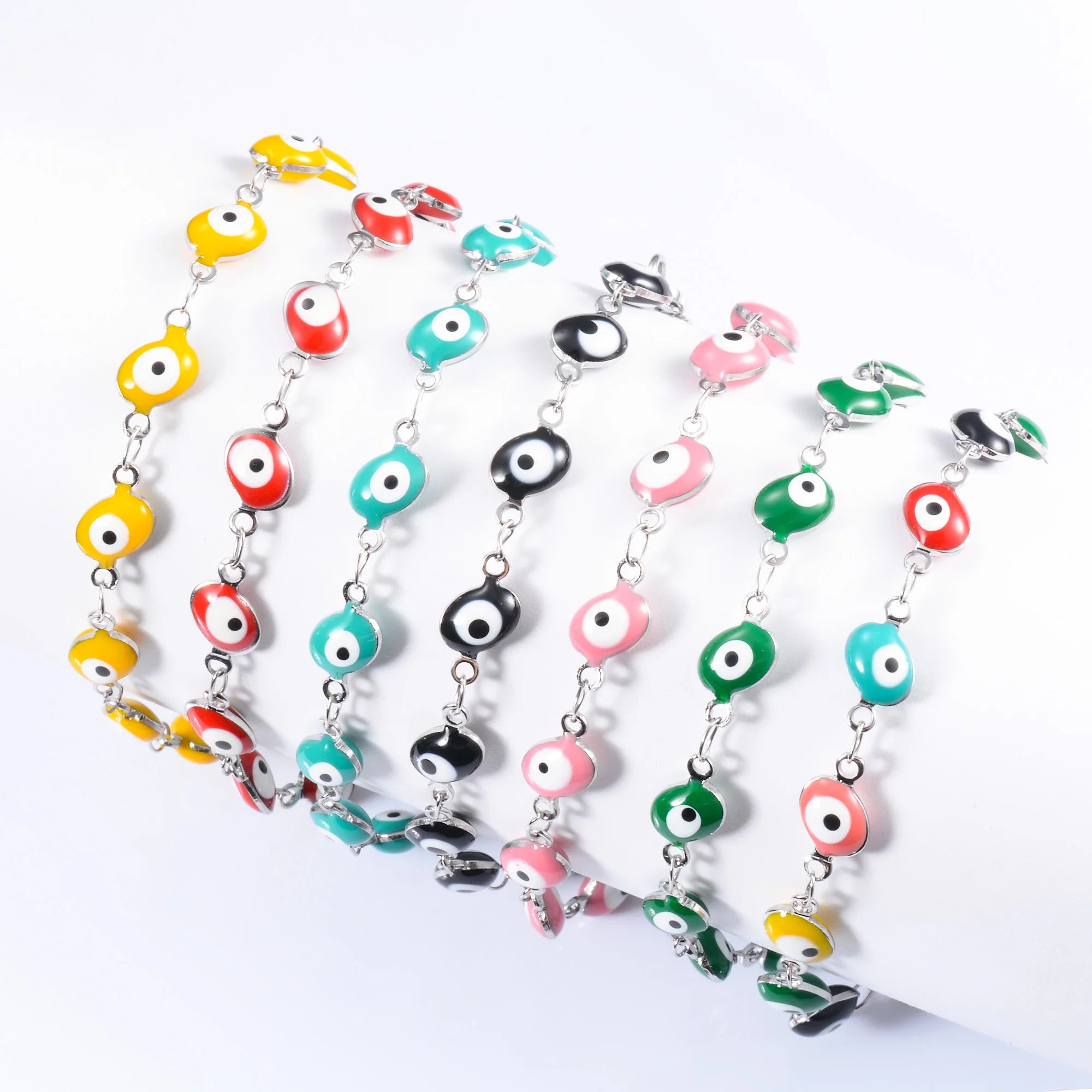 Colorful Turkish Evil Eye Stainless Steel Bracelet for Women Link Chain for Hand Foot Girl Anklet Summer Jewelry Accessory