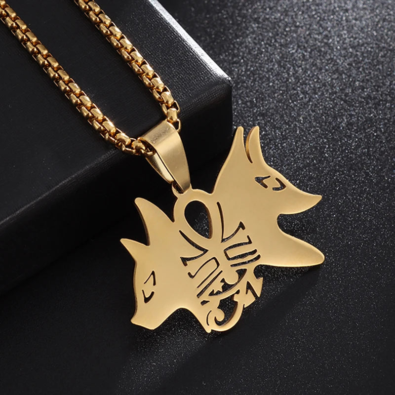 Ancient Egyptian Pharaoh Life Anka Cross Stainless Steel Necklace Anubis Totem Pendant Men\'s Amulet Jewelry Leather Rope Chain