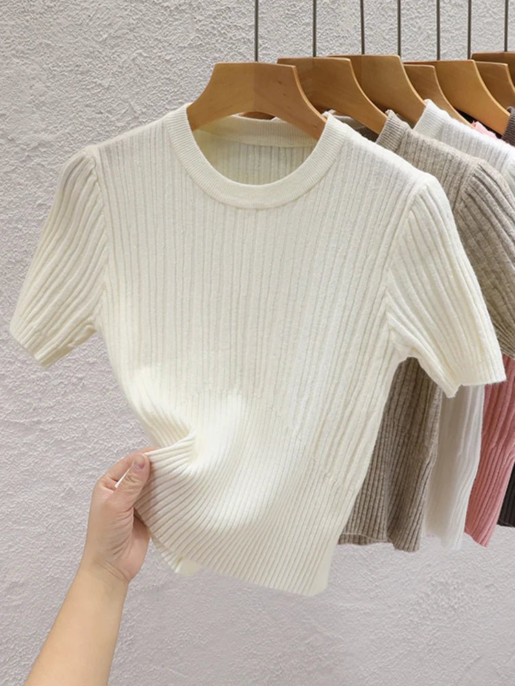 2026 Summer T shirts for Women Casual Female Korean Knit Streetwear Tees Basic Solid Young Cool Tops