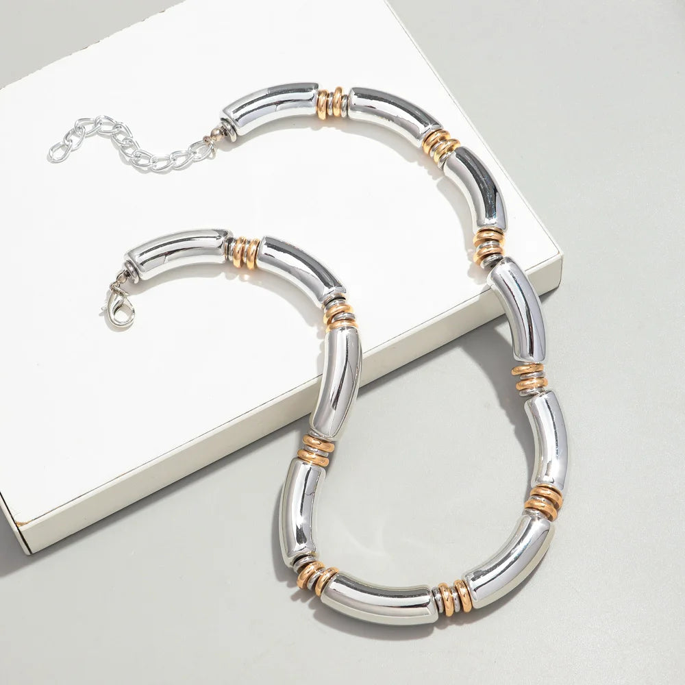 Boho Acrylic Bamboo Curved Tube Stackable Necklaces Bracelet for Women Men HipHop Resin Elbow Beads Choker Necklace 2024 Jewelry