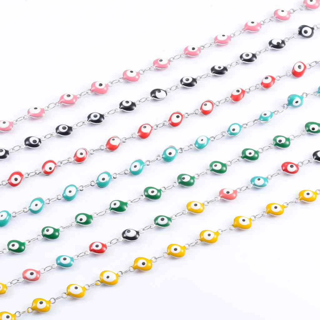 Colorful Turkish Evil Eye Stainless Steel Bracelet for Women Link Chain for Hand Foot Girl Anklet Summer Jewelry Accessory