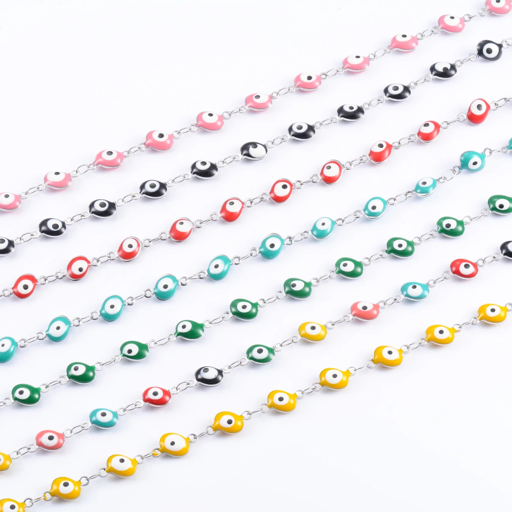Colorful Turkish Evil Eye Stainless Steel Bracelet for Women Link Chain for Hand Foot Girl Anklet Summer Jewelry Accessory