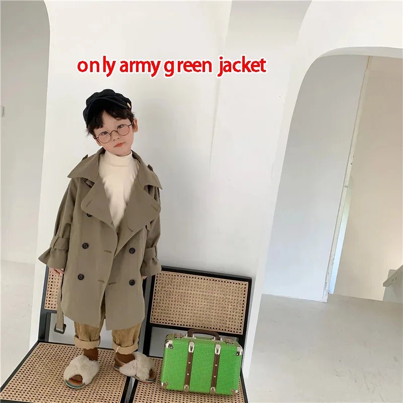 2-10Yrs Kids Trench Coat Spring Autumn Boys Girls Jacket Overcoat Long Sleeve Turn-Down Collar Children Windbreaker Top Clothes