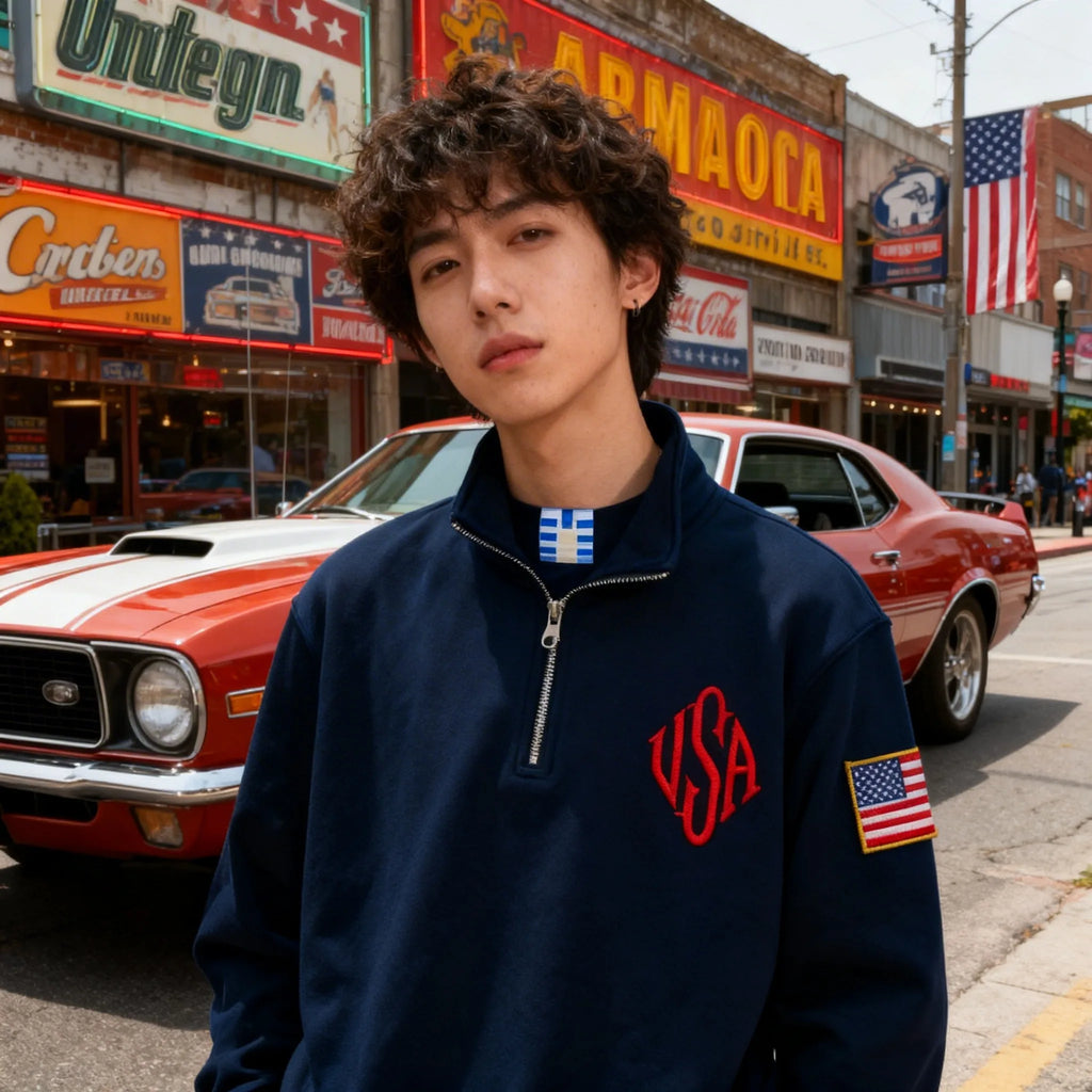 Sweat-shirt Vintage USA Zippé – Bleu Marine