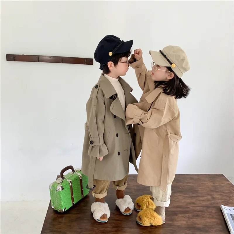 2025 Spring Children's Trench Coat Jacket Long Trench Coat Lapel