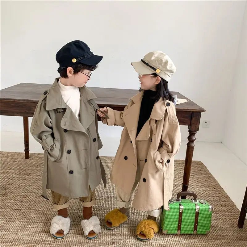 2-7Y Children's Trench Coat Spring Autumn Boys Girls Jacket Overcoat Long Sleeve Turn-Down Collar Windbreaker Top Kids Clothes