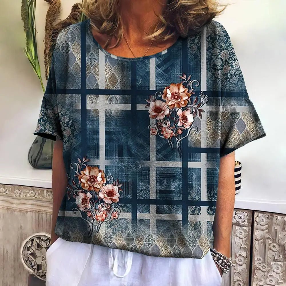 Summer Plaid T Shirt For Women O Neck Casual Sweatshirt New Tees Harajuku Clothing Loose Short Sleeve Blouse Female Fashion Tops