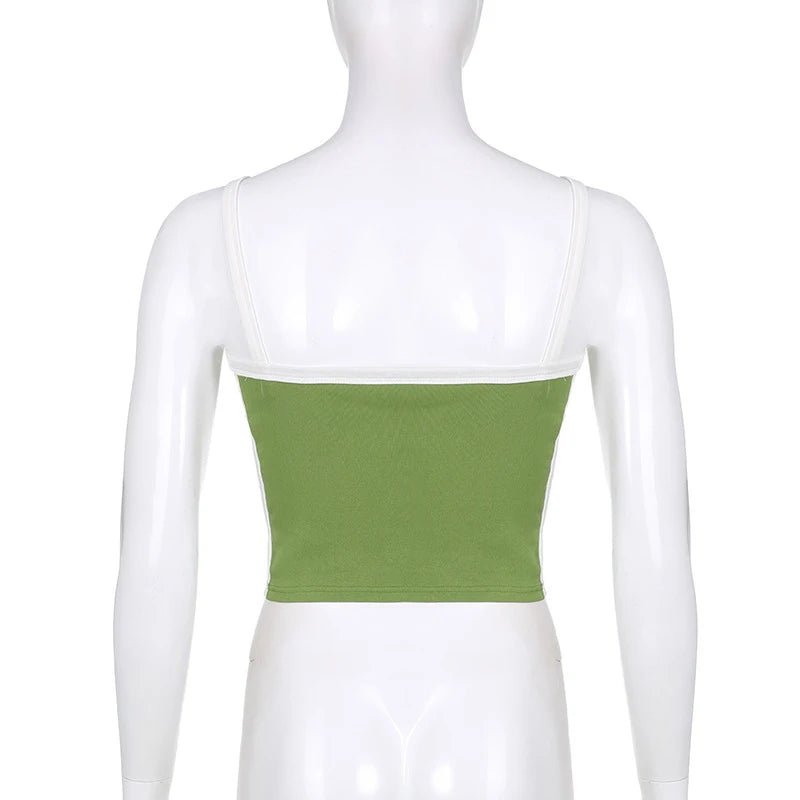 Sleeveless Knitted Crop Tops Green Sexy Basic Patchwork 2024 Summer Casual Cami Backless Y2k Vintage Tank Top Women