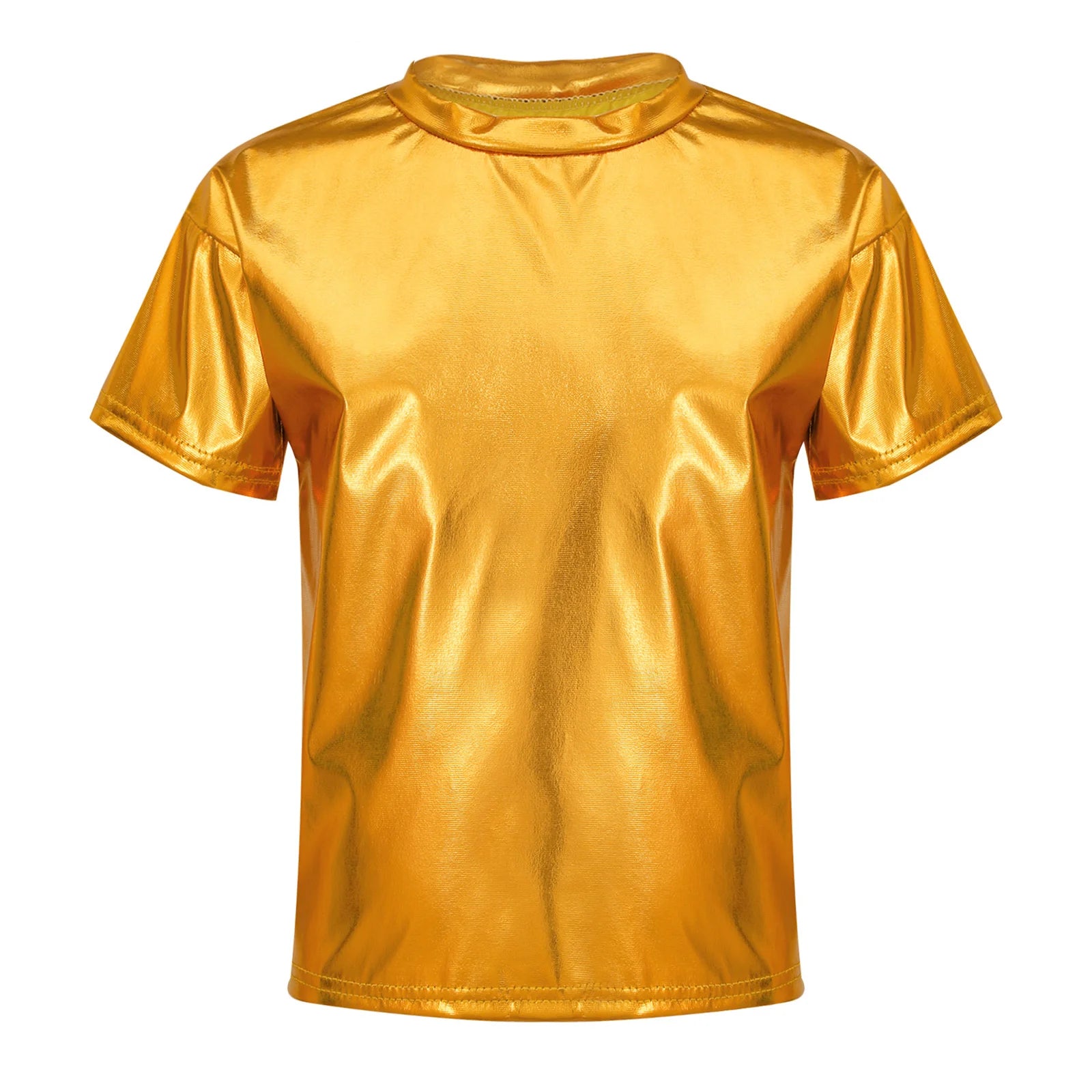 Children T-Shirt Shiny Metallic Short Sleeve Clothes Girl Boys Kids T-Shirt Hip Hop Jazz Dance Costume Top Performance Dancewear