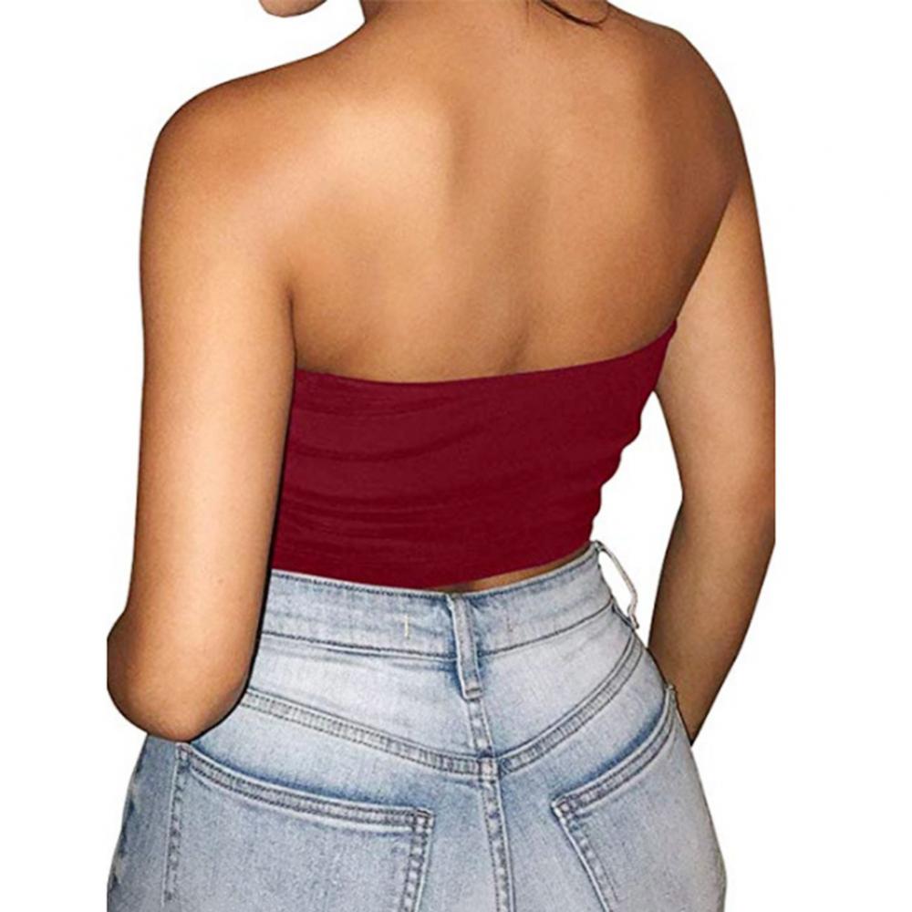 Club Bar Women Sexy Solid Color Vest Strapless Cropped Mini Bustier Slim Elastic Tube Top