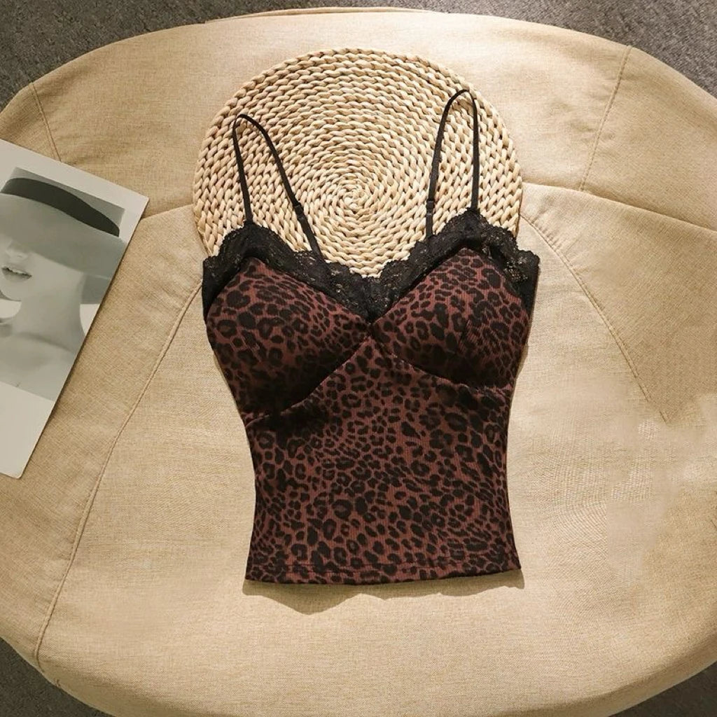 Leopard Lace Patchwork Sexy Camis Summer Y2k Beach Style Elegant Bodycon Korean Fashion Clothing 2000s American Vintage Tanks