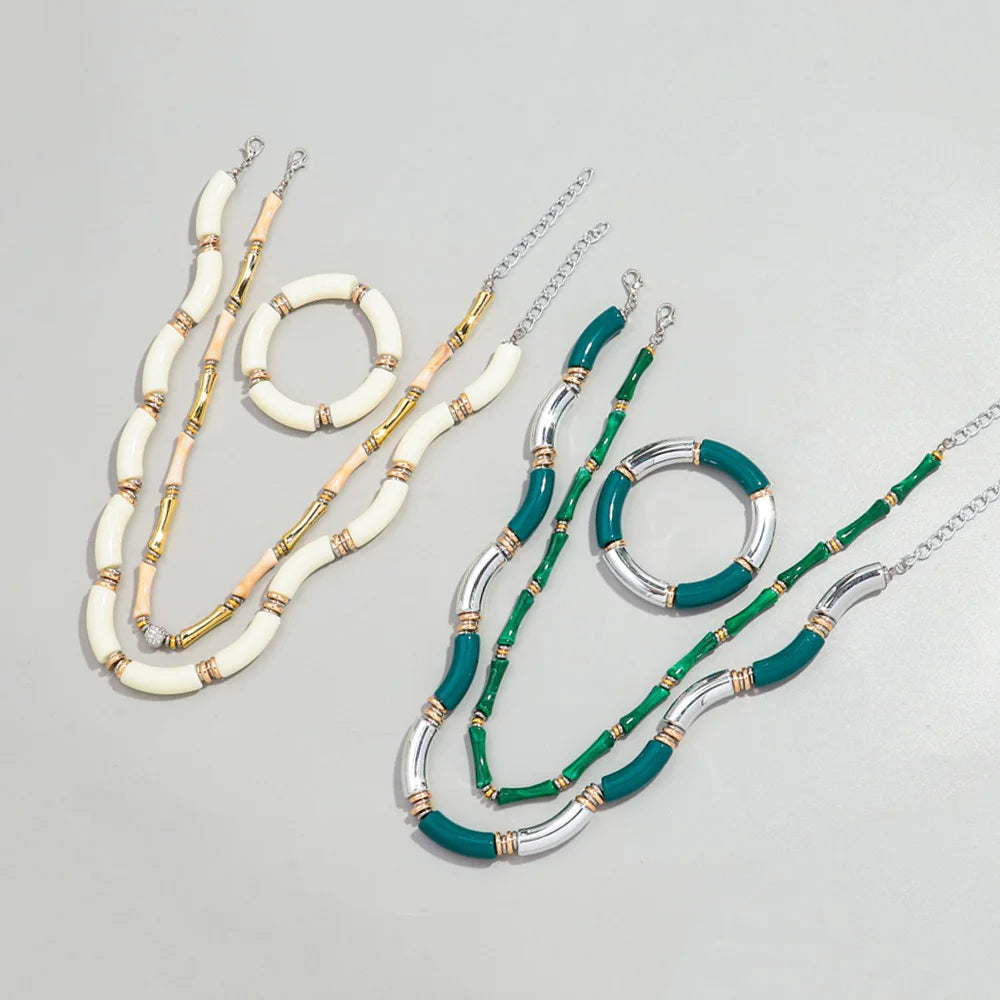Boho Acrylic Bamboo Curved Tube Stackable Necklaces Bracelet for Women Men HipHop Resin Elbow Beads Choker Necklace 2024 Jewelry