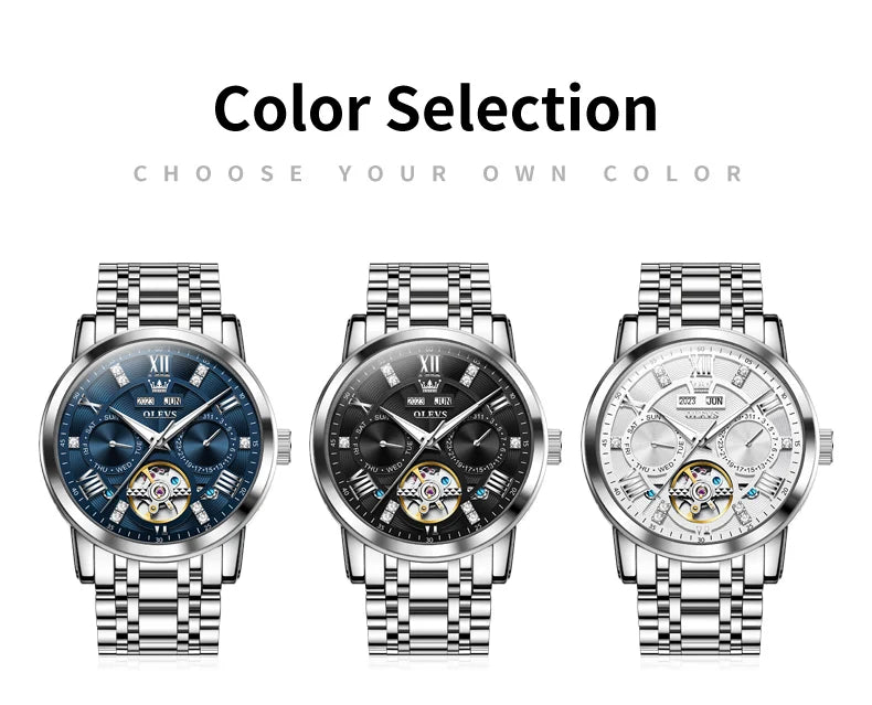 OLEVS montres pour hommes Skeketon volant automatique mécanique montre-bracelet originale pour homme étanche lumineux calendrier perpétuel