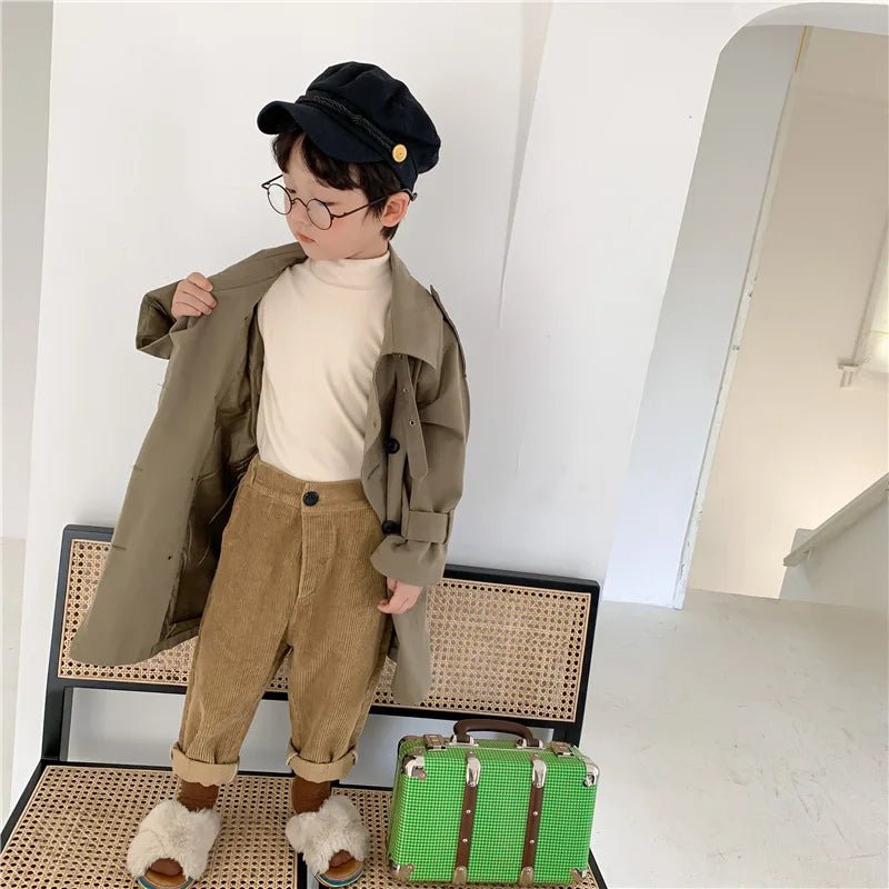 2025 Spring Children's Trench Coat Jacket Long Trench Coat Lapel