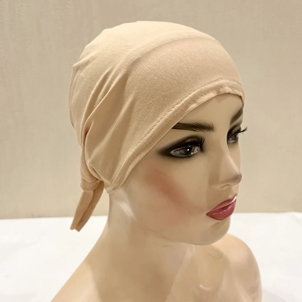 H048 Plain Cotton tie back hats Muslim Turban Pure Color Stretch Inner Hijabs underscarf Women Head Scarf Under Hijab Bonnet