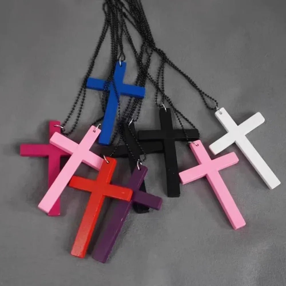 Collier Pendentif Croix en Bois Gothique & Punk – Style Y2K Vintage | Femme & Homme