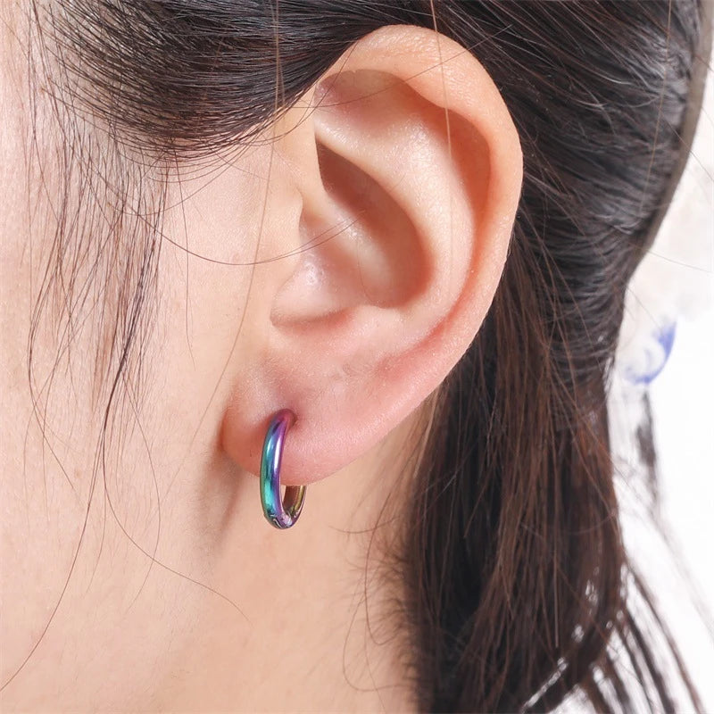 8-20mm Simple Stainless Steel Small Hoop Earrings for Women Men Minimal Gold Silver Black Color Huggie Hoops Jewelry Accessories
