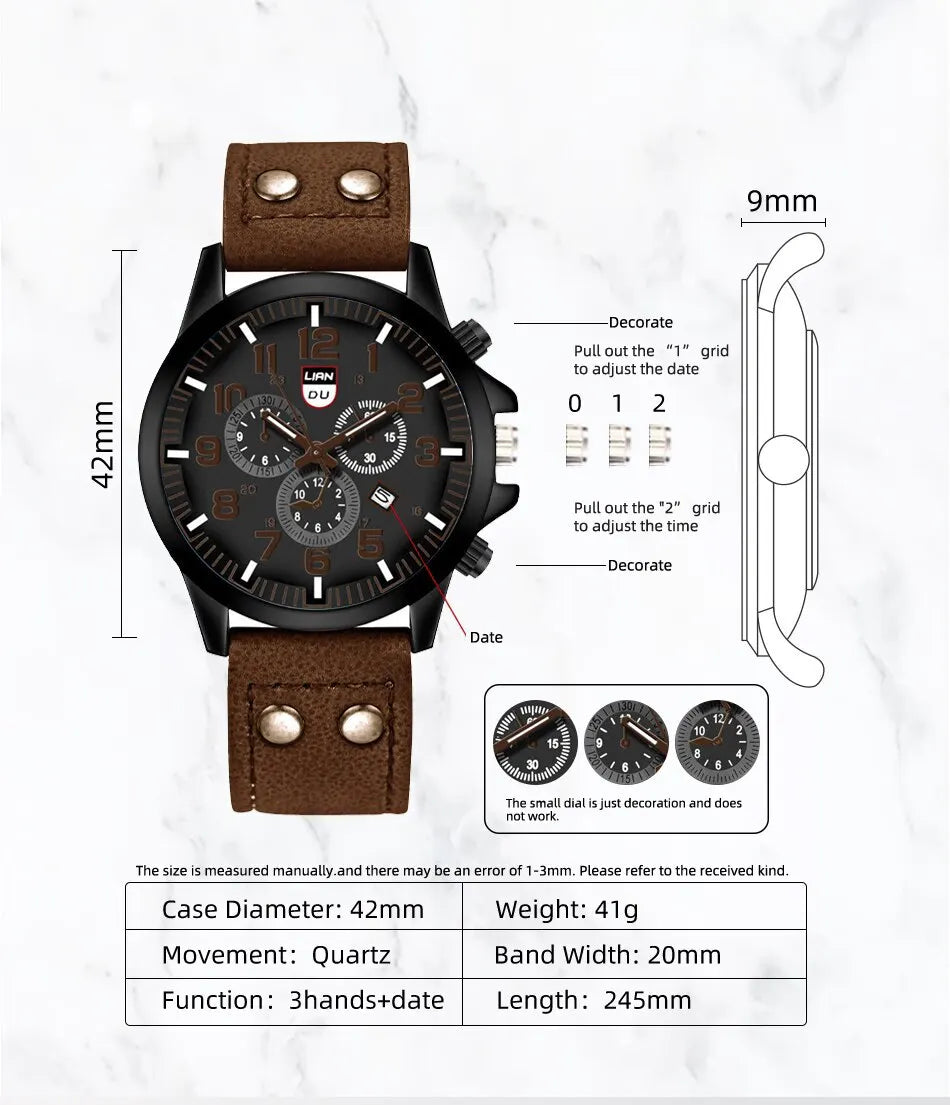 Reloj Hombre Fashion Mens Watches Luxury Men Casual Leather Quartz Watch Male Military Calendar Wristwatch Relogio Masculino
