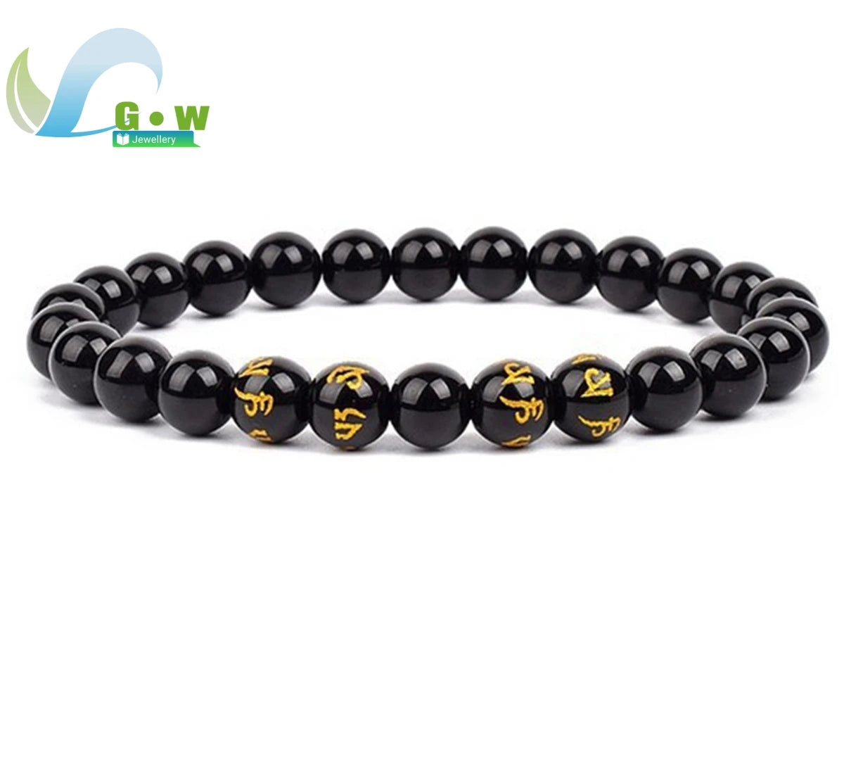 Lucky Natural Black Jade Carved Six-Character Motto Obsidian Transfer Bracelet For Men Women Gift Couple Bracelet Jewelry Gift