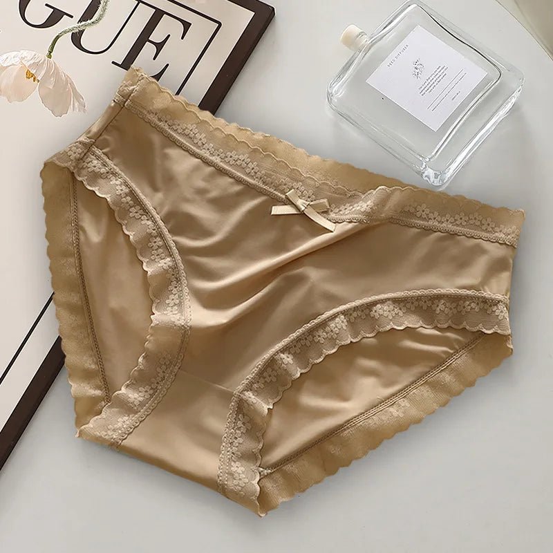 Women's Summer Ultra-thin Panties Sexy Seamless Underwear Low Waist Breathable Briefs Girls Lace Trim Bow Lingerie