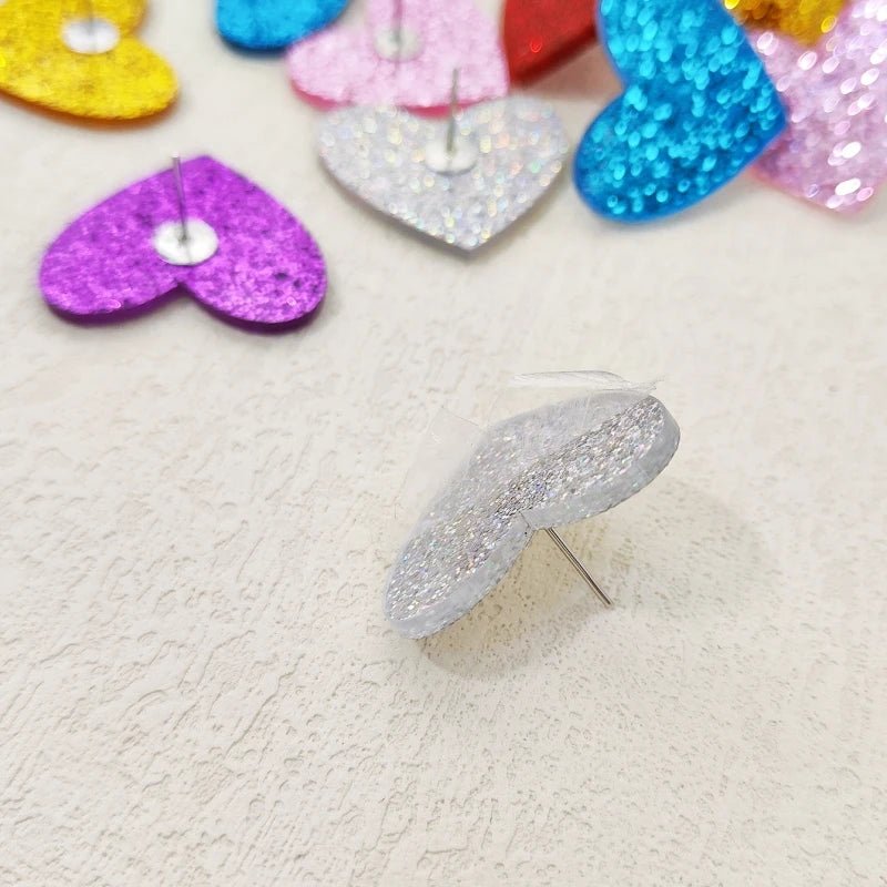 KUGUYS Cute Glitter Peach Heart Stud Earrings for Women Acrylic Fashion Summer Jewelry Accessories