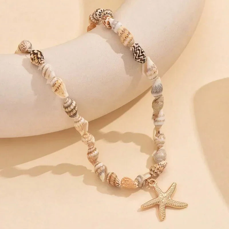 New Beach Style Seashell Necklace Beaded Choker Necklaces for Women Handmade Starfish Pendant Fashion Ocean Jewelry Чокер