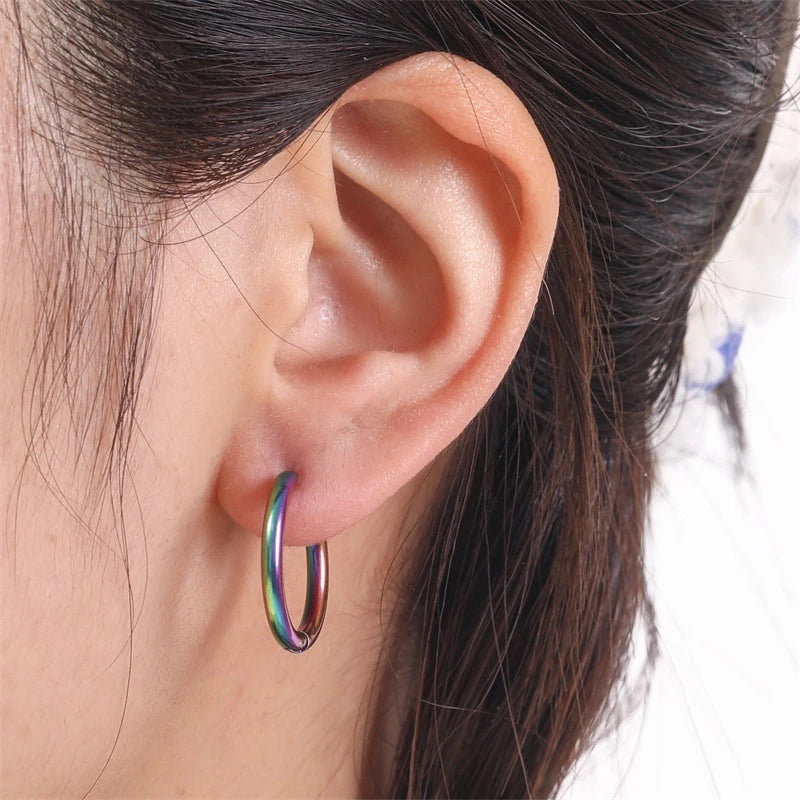 8-20mm Simple Stainless Steel Small Hoop Earrings for Women Men Minimal Gold Silver Black Color Huggie Hoops Jewelry Accessories