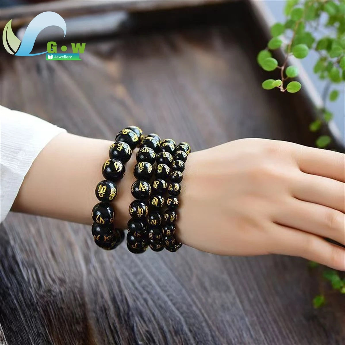 Lucky Natural Black Jade Carved Six-Character Motto Obsidian Transfer Bracelet For Men Women Gift Couple Bracelet Jewelry Gift