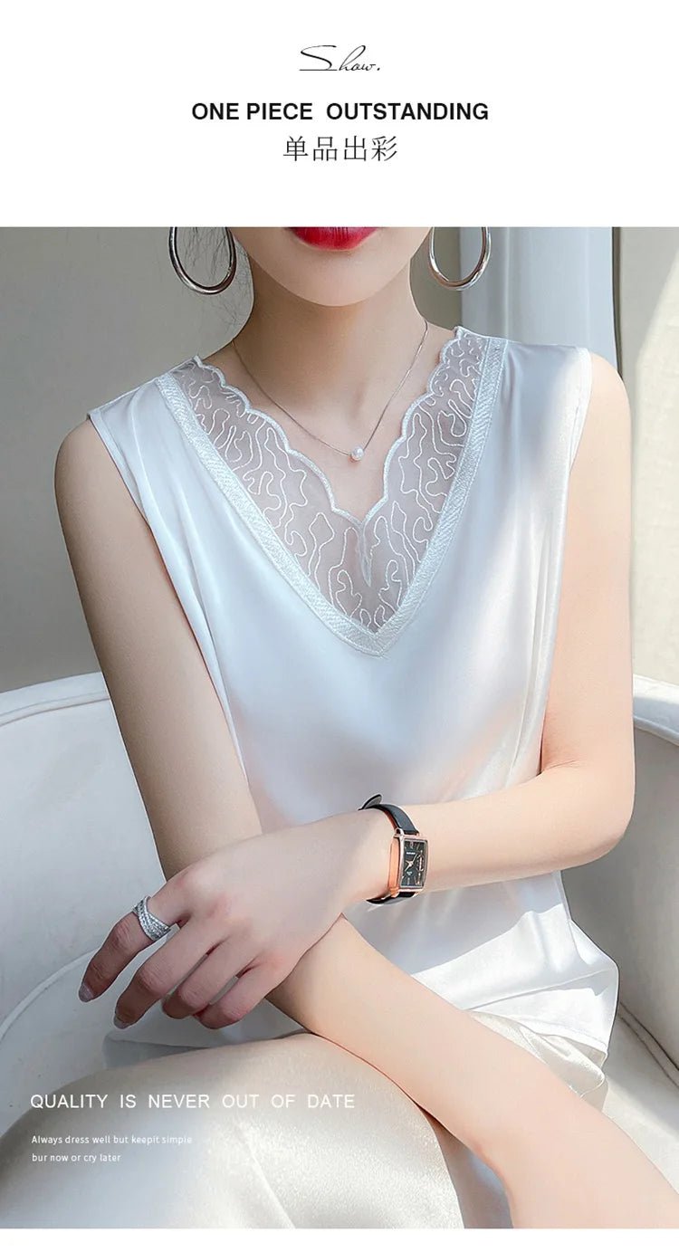 new woman clothing vest camis Tank top women's suit bottom lace lining 2024 summer new silk satin sleeveless top suspender vests