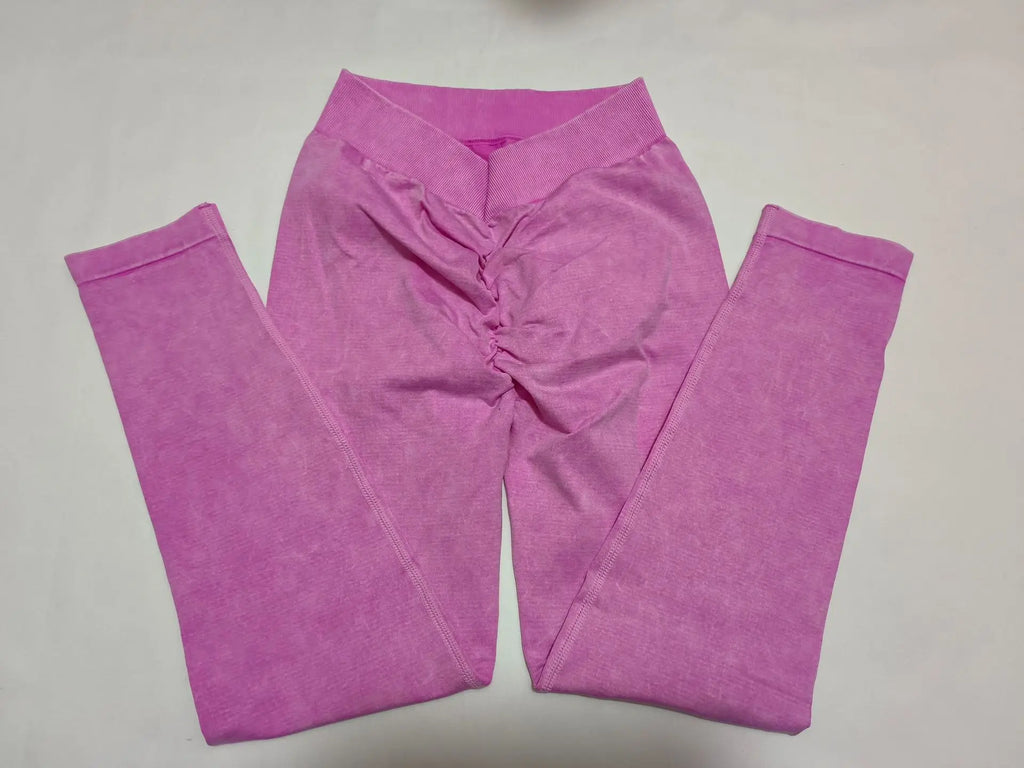Sports Seamless Leggings Women V-back Waist Tights High Waist Hip Liftting Gym Pants Frosted Water Wash Stretchy Yoga Leggings