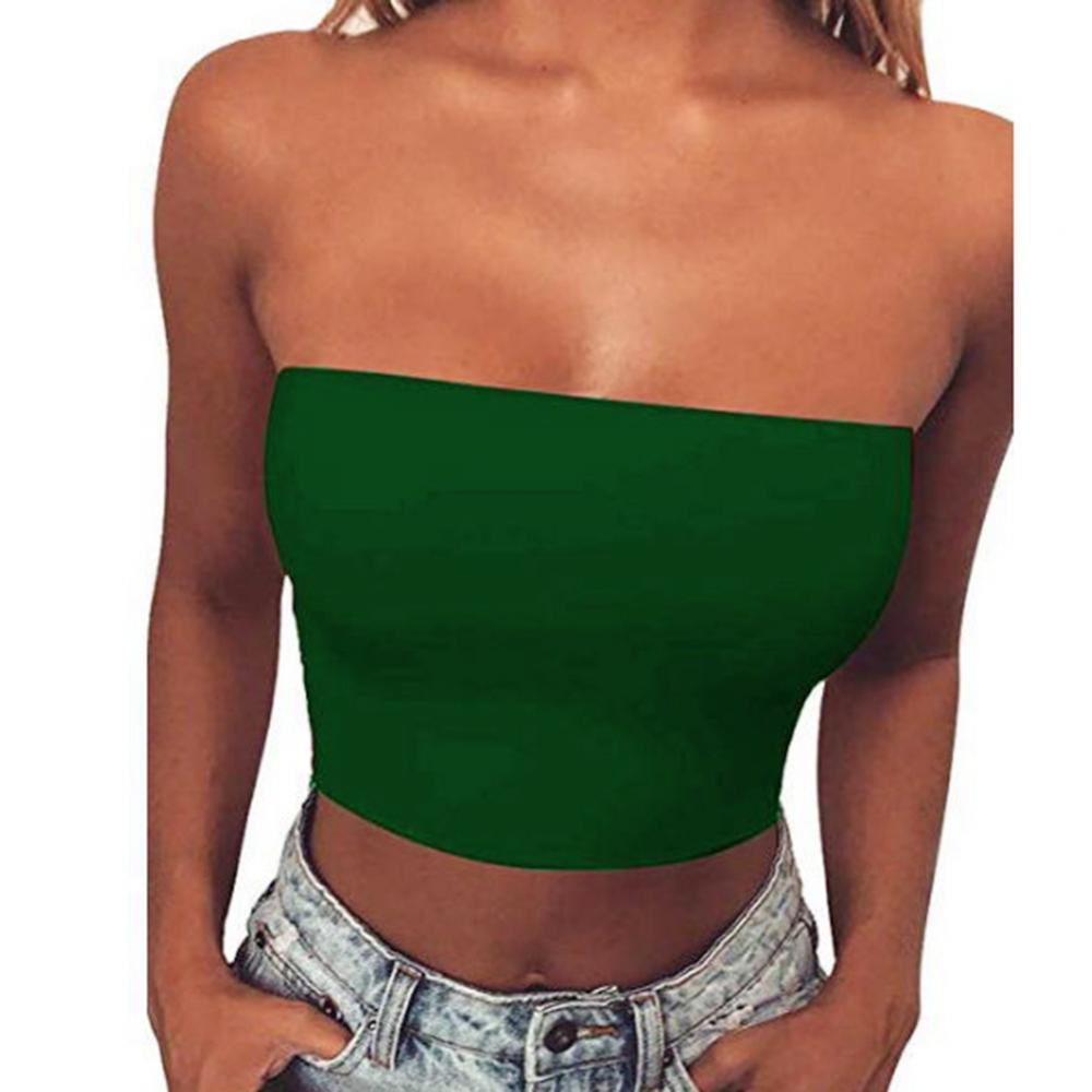 Club Bar Women Sexy Solid Color Vest Strapless Cropped Mini Bustier Slim Elastic Tube Top