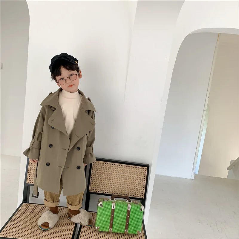 2025 Spring Children's Trench Coat Jacket Long Trench Coat Lapel