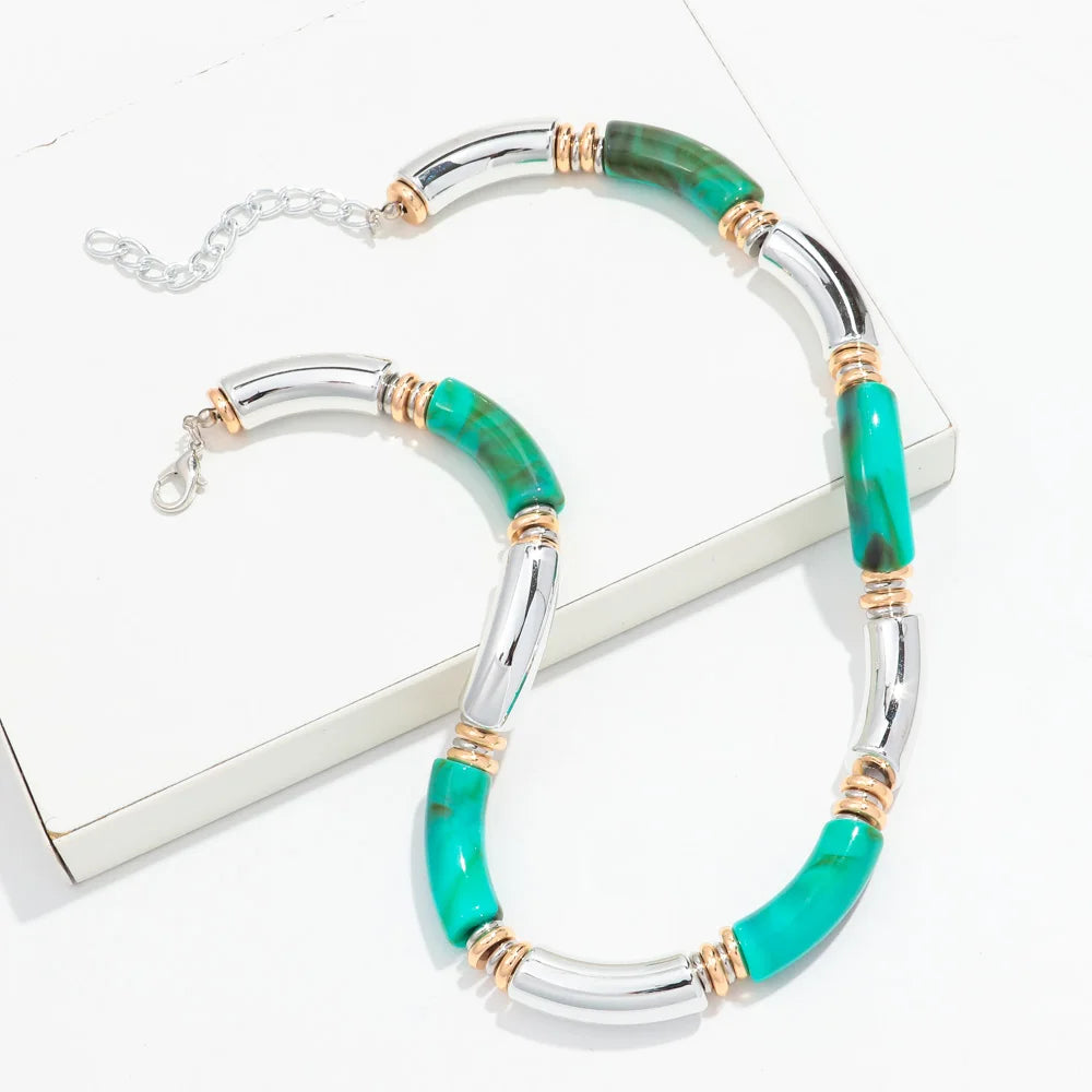Boho Acrylic Bamboo Curved Tube Stackable Necklaces Bracelet for Women Men HipHop Resin Elbow Beads Choker Necklace 2024 Jewelry