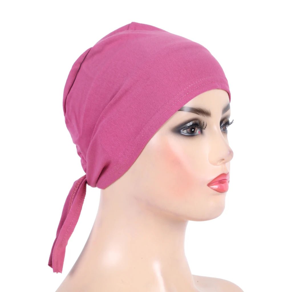 H048 Plain Cotton tie back hats Muslim Turban Pure Color Stretch Inner Hijabs underscarf Women Head Scarf Under Hijab Bonnet